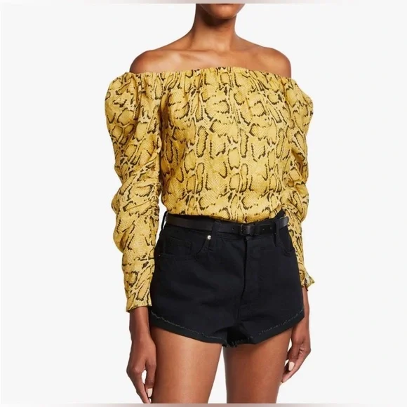 FRAME NWOT Off the Shoulder Billow Top in Python Yellow Size XS $445 MSRP - Picture 1 of 12
